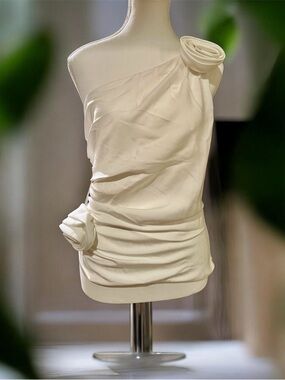 Bardot White Satin Rosette Waist Top